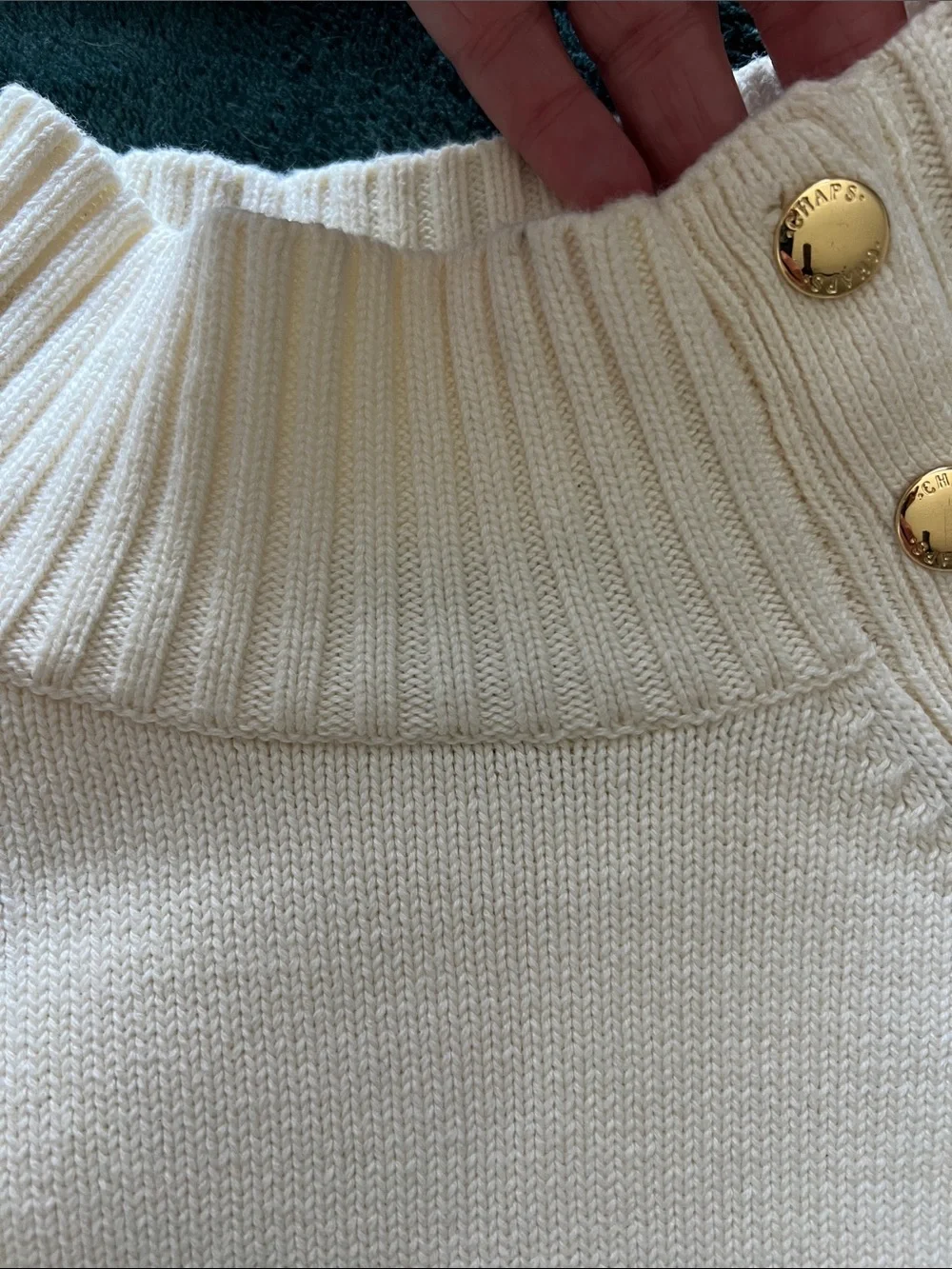 Chaps Cream Button-Shoulder Mock Neck Sweater